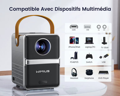 Portable Theater Projector WIMIUS, 18000Lumens, 5G Wifi, Bluetooth, Full HD Charging Socket, Screen 1080P, Home Cinema