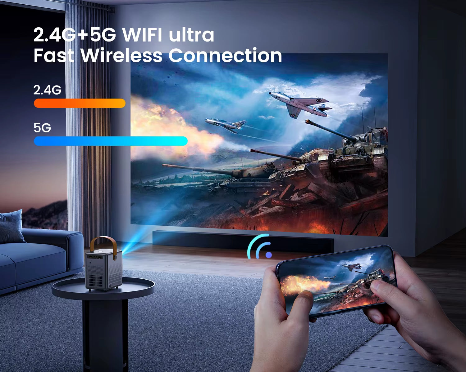 Portable Projector 18000Lm 5G Wifi Bluetooth Theater Projector Support Full HD 1080P Display Home Cinema Projector