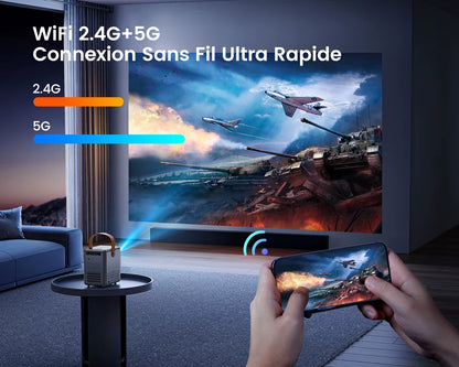 Portable Theater Projector WIMIUS, 18000Lumens, 5G Wifi, Bluetooth, Full HD Charging Socket, Screen 1080P, Home Cinema